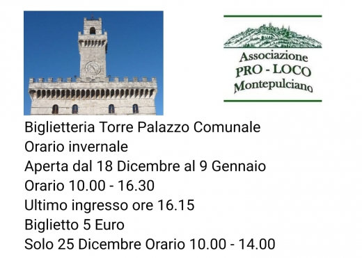 Biglietteria Torre Palazzo Comunale Orario invernale