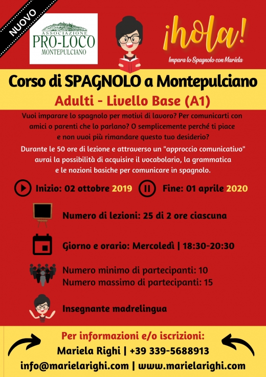 Nuovo Corso Base di Spagnolo per Adulti a Montepulciano 2019-2020