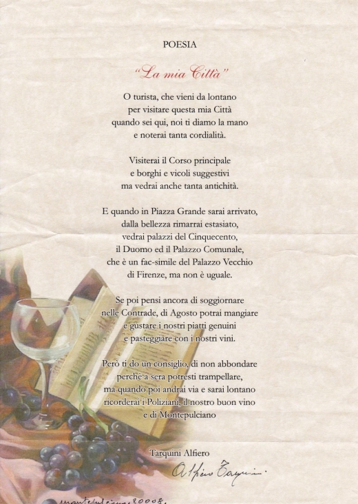 Poesia &quot;La mia città&quot; - Omaggio a Montepulciano di Alfiero Tarquini
